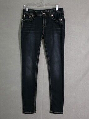 Miss Me Womens Standard Skinny Denim Jeans Embroidered Wings Rhinestones Size 29